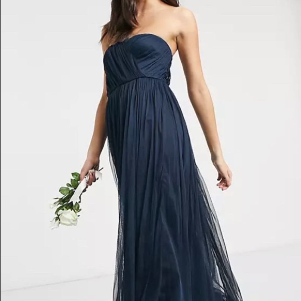 Bridesmaid Tulle Bandeau Maxi Dress in Navy (ASOS/Anaya With Love)